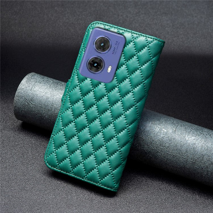 BINFEN COLOR BF Style-14 For Motorola Moto G85 5G / S50 Neo 5G Leather Phone Case Rhombus Grid - Green