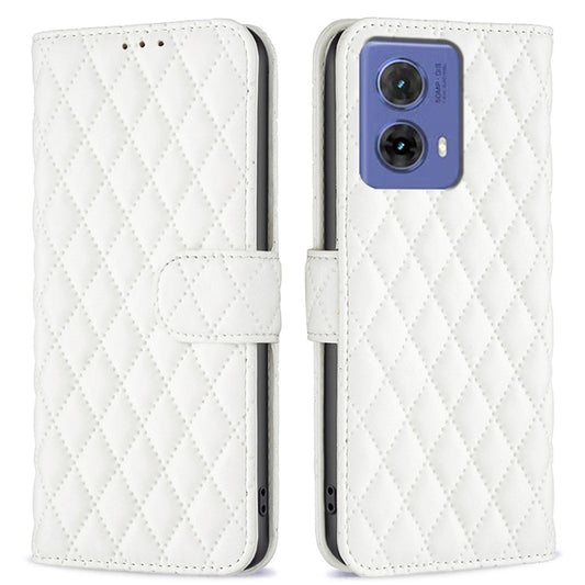 BINFEN COLOR BF Style-14 For Motorola Moto G85 5G / S50 Neo 5G Leather Phone Case Rhombus Grid - White