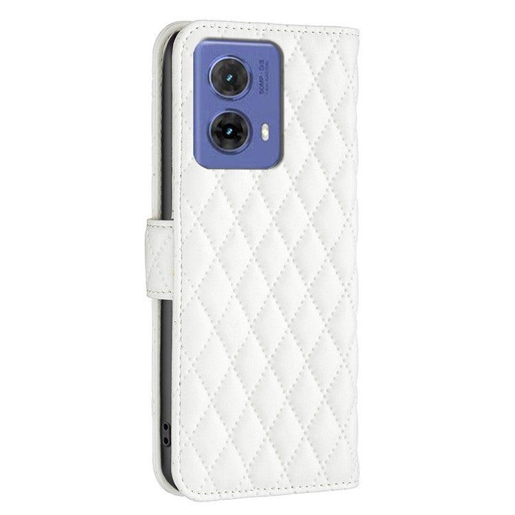 BINFEN COLOR BF Style-14 For Motorola Moto G85 5G / S50 Neo 5G Leather Phone Case Rhombus Grid - White