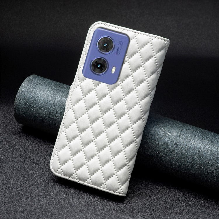 BINFEN COLOR BF Style-14 For Motorola Moto G85 5G / S50 Neo 5G Leather Phone Case Rhombus Grid - White