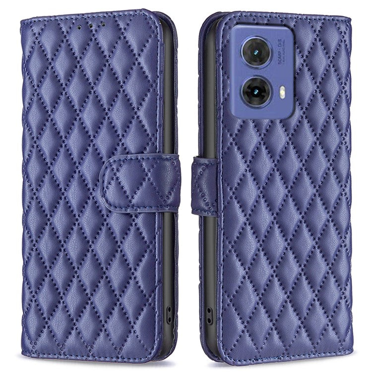 BINFEN COLOR BF Style-14 For Motorola Moto G85 5G / S50 Neo 5G Leather Phone Case Rhombus Grid - Blue