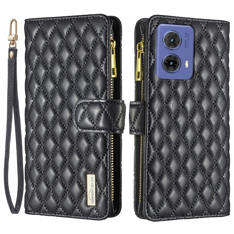 BINFEN COLOR BF Style-15 For Motorola Moto G85 5G / S50 Neo 5G Case PU Leather Zipper Pocket Phone Cover - Black