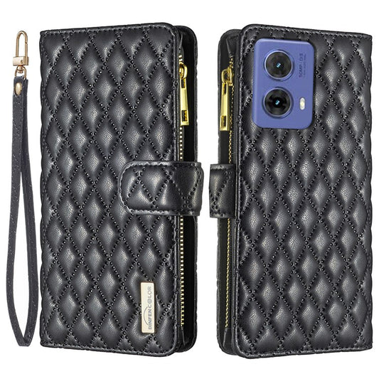 BINFEN COLOR BF Style-15 For Motorola Moto G85 5G / S50 Neo 5G Case PU Leather Zipper Pocket Phone Cover - Black