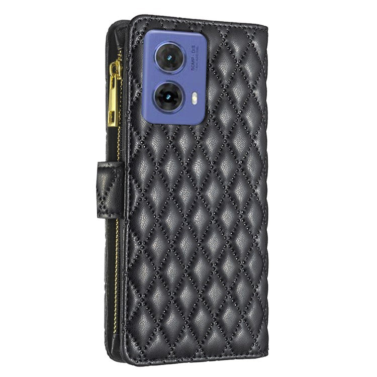 BINFEN COLOR BF Style-15 For Motorola Moto G85 5G / S50 Neo 5G Case PU Leather Zipper Pocket Phone Cover - Black