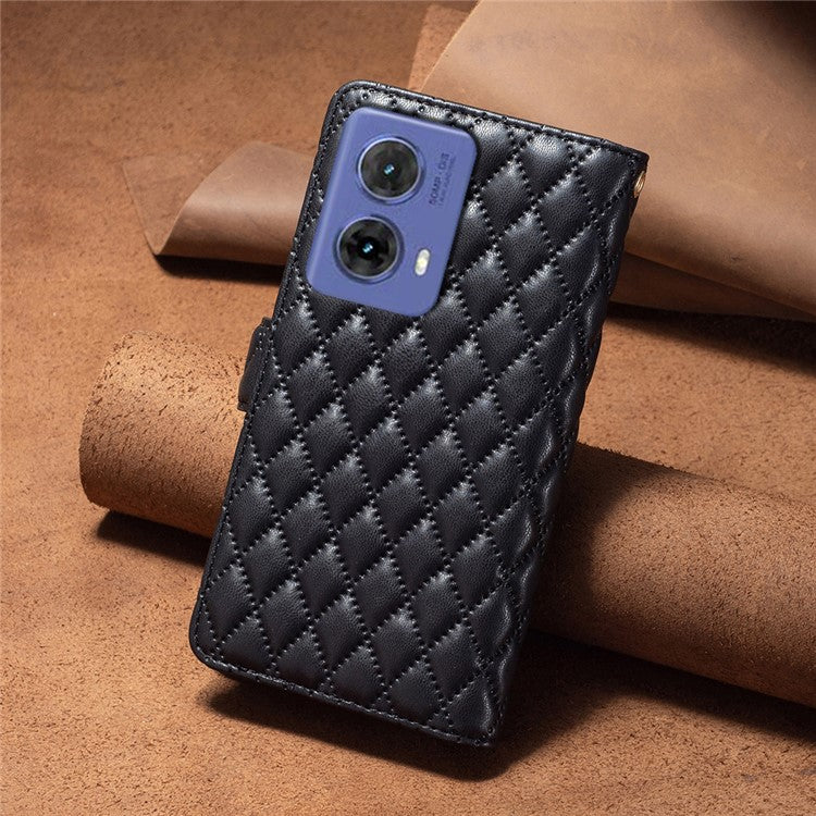 BINFEN COLOR BF Style-15 For Motorola Moto G85 5G / S50 Neo 5G Case PU Leather Zipper Pocket Phone Cover - Black