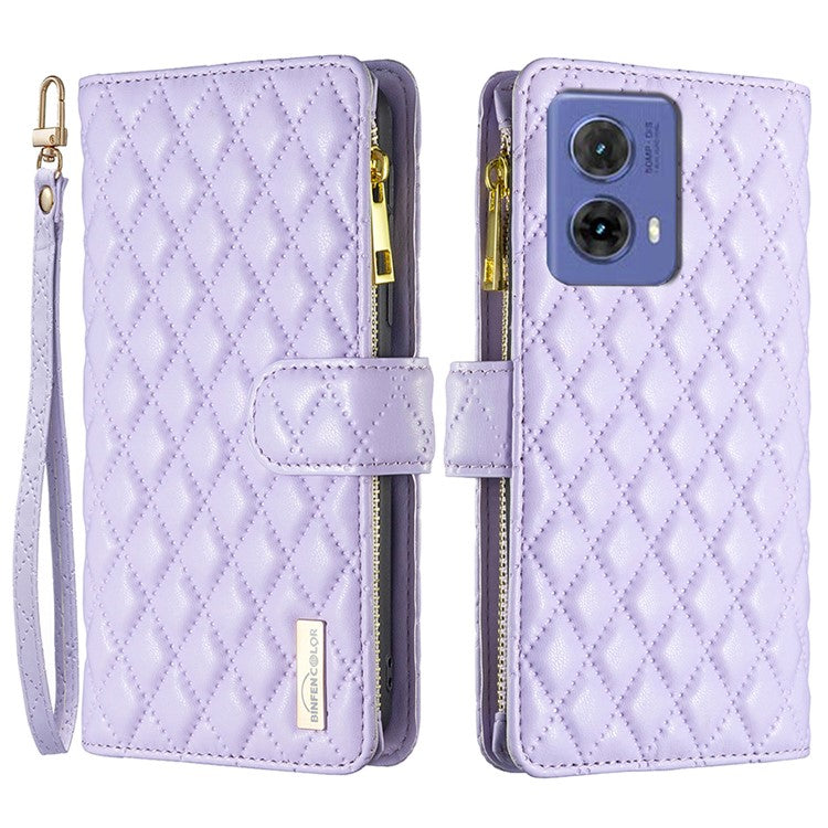 BINFEN COLOR BF Style-15 For Motorola Moto G85 5G / S50 Neo 5G Case PU Leather Zipper Pocket Phone Cover - Purple