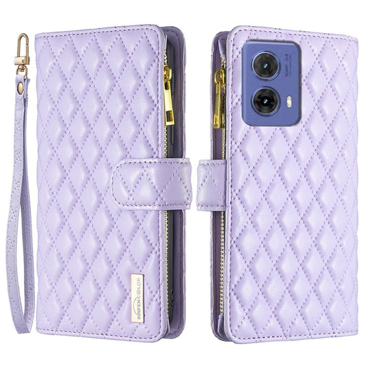 BINFEN COLOR BF Style-15 For Motorola Moto G85 5G / S50 Neo 5G Case PU Leather Zipper Pocket Phone Cover - Purple