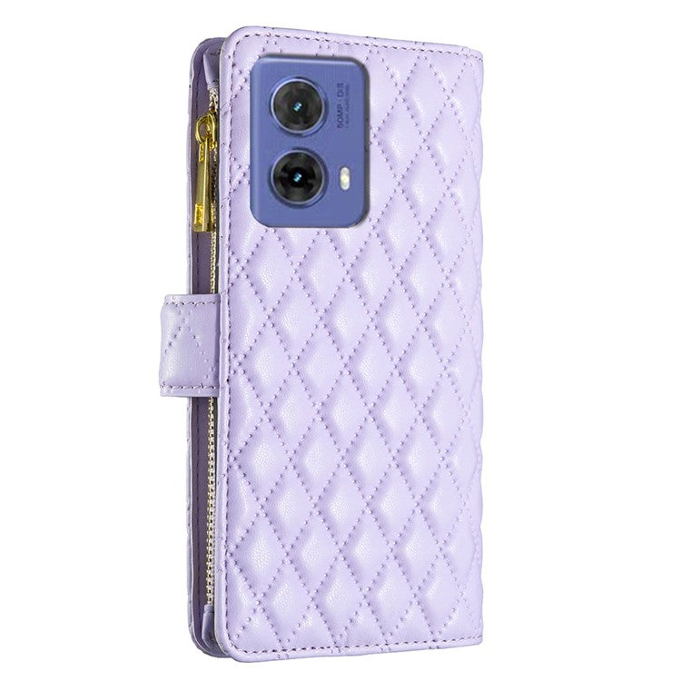 BINFEN COLOR BF Style-15 For Motorola Moto G85 5G / S50 Neo 5G Case PU Leather Zipper Pocket Phone Cover - Purple