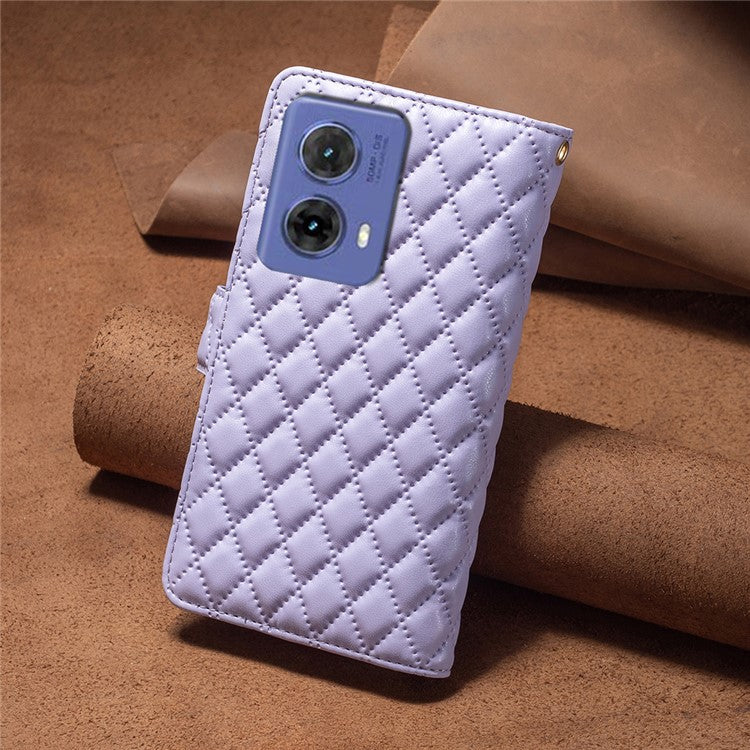 BINFEN COLOR BF Style-15 For Motorola Moto G85 5G / S50 Neo 5G Case PU Leather Zipper Pocket Phone Cover - Purple