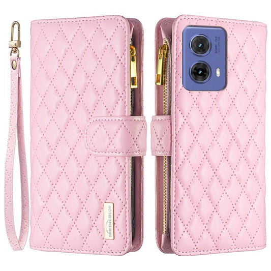 BINFEN COLOR BF Style-15 For Motorola Moto G85 5G / S50 Neo 5G Case PU Leather Zipper Pocket Phone Cover - Pink