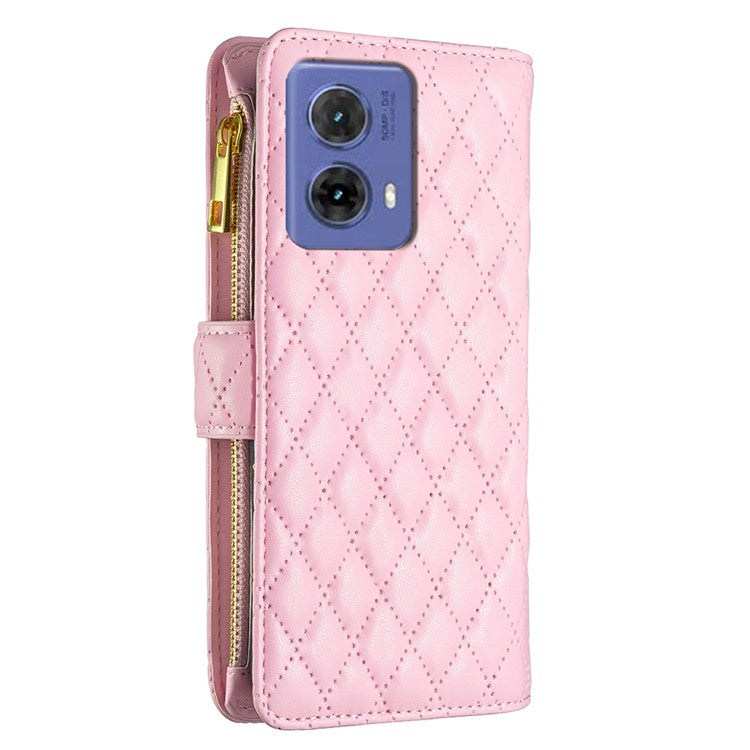 BINFEN COLOR BF Style-15 For Motorola Moto G85 5G / S50 Neo 5G Case PU Leather Zipper Pocket Phone Cover - Pink