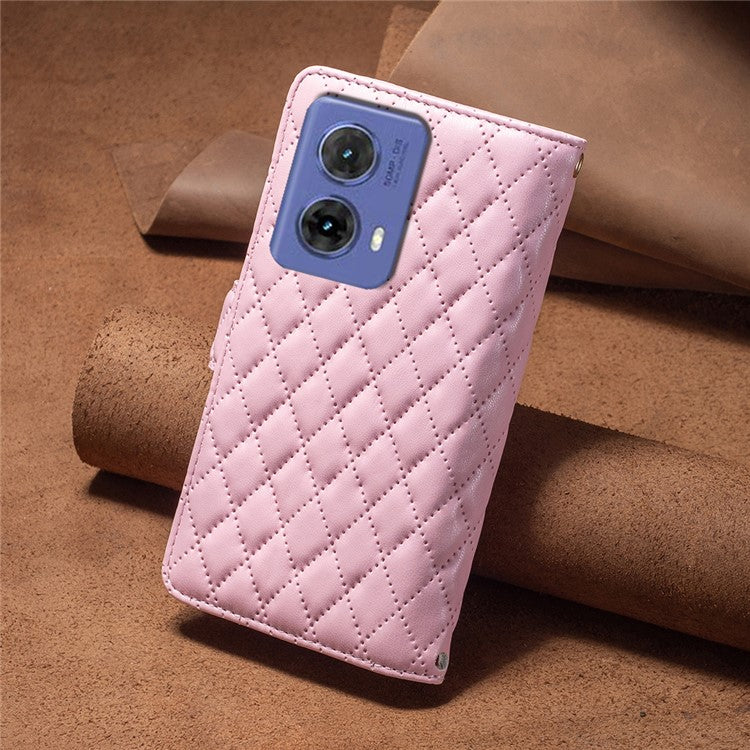 BINFEN COLOR BF Style-15 For Motorola Moto G85 5G / S50 Neo 5G Case PU Leather Zipper Pocket Phone Cover - Pink