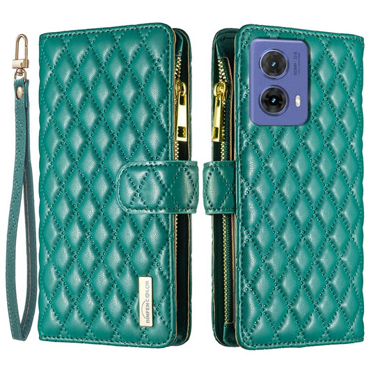 BINFEN COLOR BF Style-15 For Motorola Moto G85 5G / S50 Neo 5G Case PU Leather Zipper Pocket Phone Cover - Green