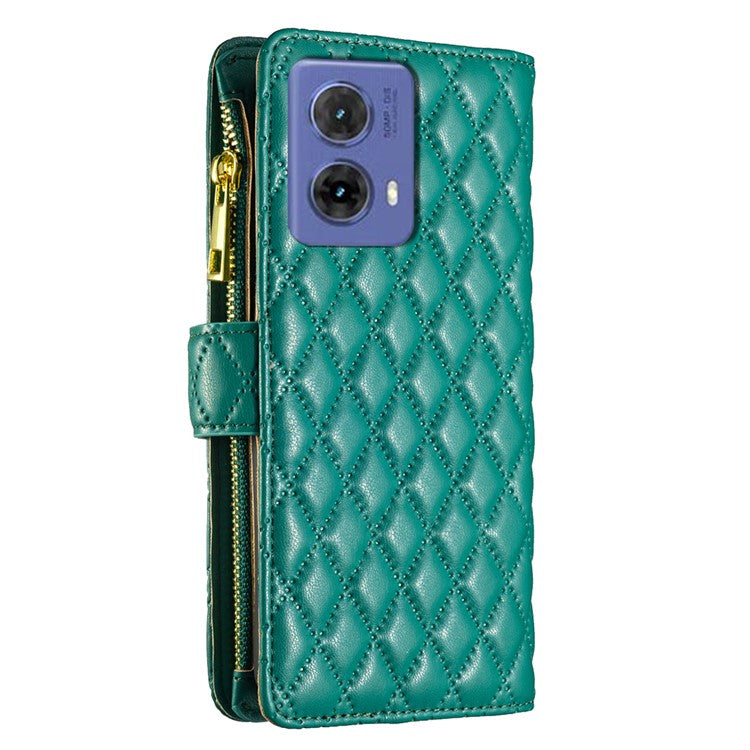 BINFEN COLOR BF Style-15 For Motorola Moto G85 5G / S50 Neo 5G Case PU Leather Zipper Pocket Phone Cover - Green