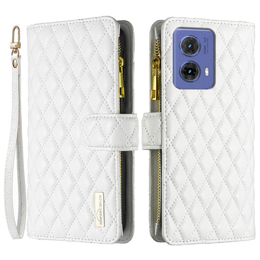 BINFEN COLOR BF Style-15 For Motorola Moto G85 5G / S50 Neo 5G Case PU Leather Zipper Pocket Phone Cover - White