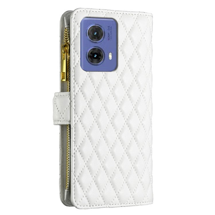 BINFEN COLOR BF Style-15 For Motorola Moto G85 5G / S50 Neo 5G Case PU Leather Zipper Pocket Phone Cover - White