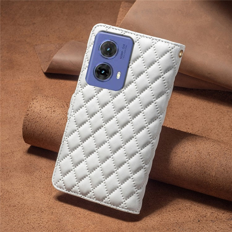 BINFEN COLOR BF Style-15 For Motorola Moto G85 5G / S50 Neo 5G Case PU Leather Zipper Pocket Phone Cover - White