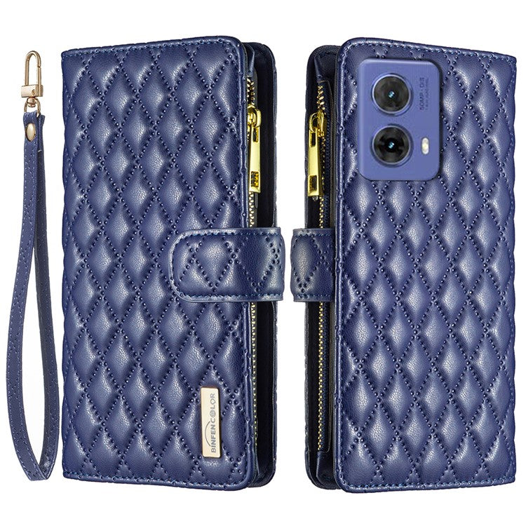 BINFEN COLOR BF Style-15 For Motorola Moto G85 5G / S50 Neo 5G Case PU Leather Zipper Pocket Phone Cover - Blue