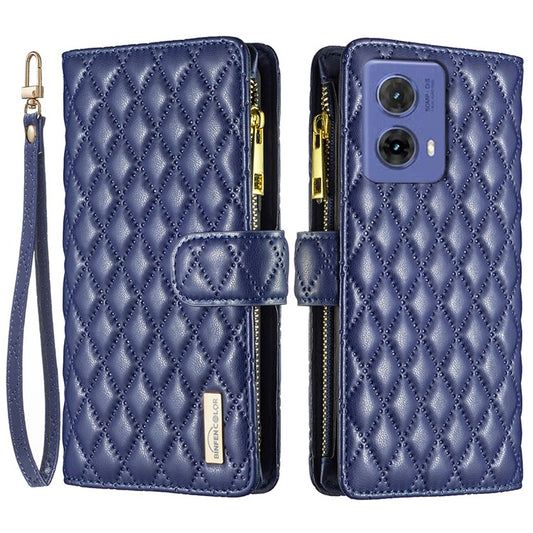 BINFEN COLOR BF Style-15 For Motorola Moto G85 5G / S50 Neo 5G Case PU Leather Zipper Pocket Phone Cover - Blue