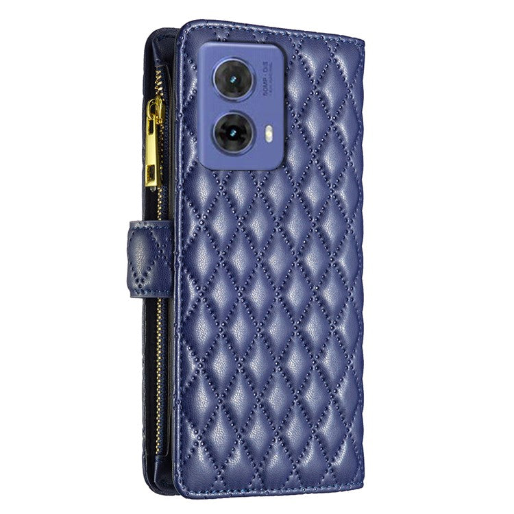 BINFEN COLOR BF Style-15 For Motorola Moto G85 5G / S50 Neo 5G Case PU Leather Zipper Pocket Phone Cover - Blue
