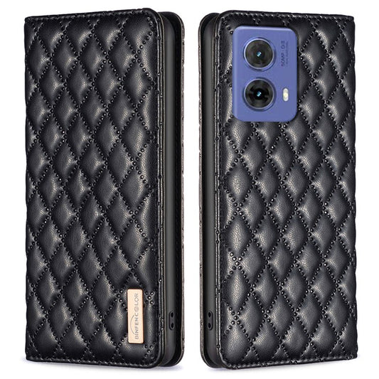 BINFEN COLOR BF Style-16 For Motorola Moto G85 5G / S50 Neo 5G Case Card Slots Leather Phone Cover - Black