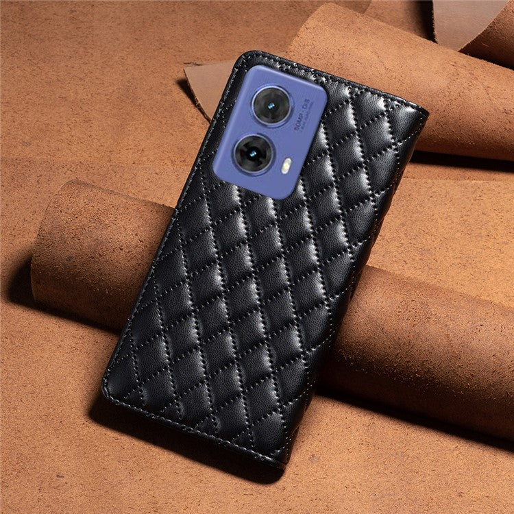 BINFEN COLOR BF Style-16 For Motorola Moto G85 5G / S50 Neo 5G Case Card Slots Leather Phone Cover - Black