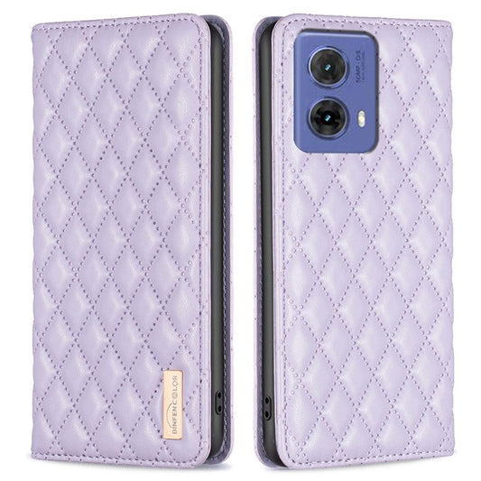 BINFEN COLOR BF Style-16 For Motorola Moto G85 5G / S50 Neo 5G Case Card Slots Leather Phone Cover - Purple