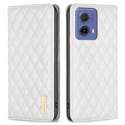 BINFEN COLOR BF Style-16 For Motorola Moto G85 5G / S50 Neo 5G Case Card Slots Leather Phone Cover - White