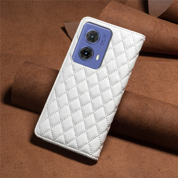 BINFEN COLOR BF Style-16 For Motorola Moto G85 5G / S50 Neo 5G Case Card Slots Leather Phone Cover - White