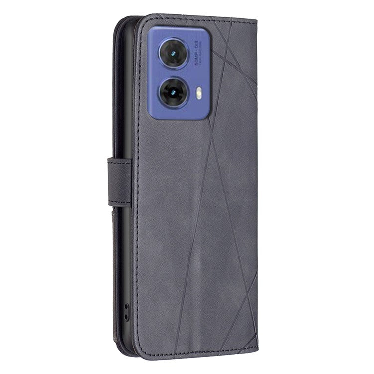 BINFEN COLOR For Motorola Moto G85 5G / S50 Neo 5G Phone Cases Wallet Stand Geometry Imprinted Leather Cover - Black