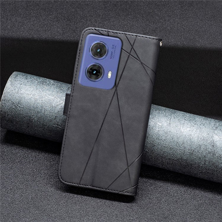 BINFEN COLOR For Motorola Moto G85 5G / S50 Neo 5G Phone Cases Wallet Stand Geometry Imprinted Leather Cover - Black