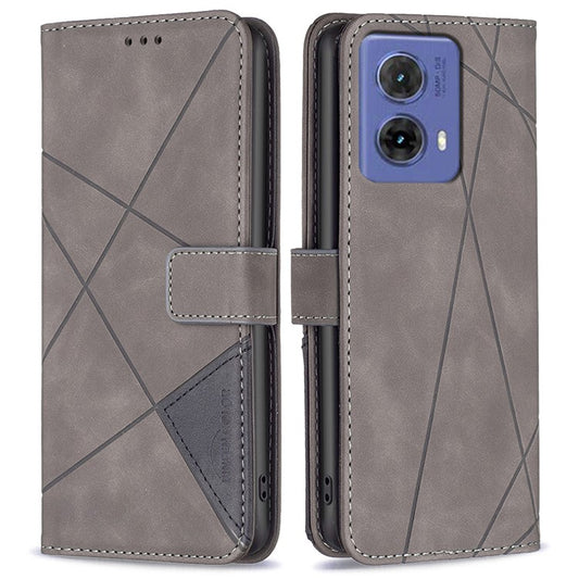 BINFEN COLOR For Motorola Moto G85 5G / S50 Neo 5G Phone Cases Wallet Stand Geometry Imprinted Leather Cover - Grey
