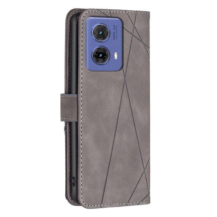 BINFEN COLOR For Motorola Moto G85 5G / S50 Neo 5G Phone Cases Wallet Stand Geometry Imprinted Leather Cover - Grey