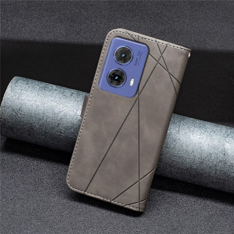 BINFEN COLOR For Motorola Moto G85 5G / S50 Neo 5G Phone Cases Wallet Stand Geometry Imprinted Leather Cover - Grey
