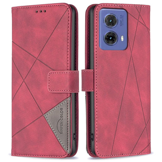 BINFEN COLOR For Motorola Moto G85 5G / S50 Neo 5G Phone Cases Wallet Stand Geometry Imprinted Leather Cover - Red