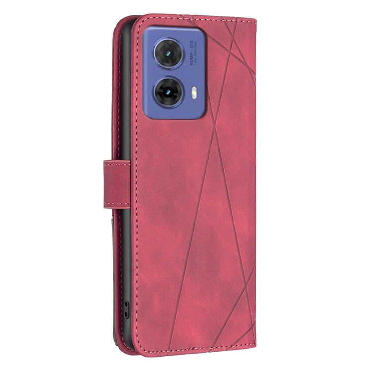 BINFEN COLOR For Motorola Moto G85 5G / S50 Neo 5G Phone Cases Wallet Stand Geometry Imprinted Leather Cover - Red
