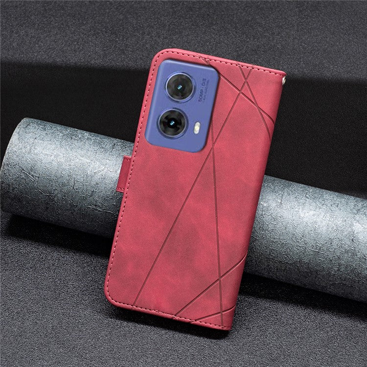 BINFEN COLOR For Motorola Moto G85 5G / S50 Neo 5G Phone Cases Wallet Stand Geometry Imprinted Leather Cover - Red