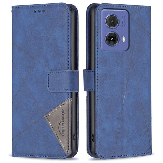 BINFEN COLOR For Motorola Moto G85 5G / S50 Neo 5G Phone Cases Wallet Stand Geometry Imprinted Leather Cover - Blue