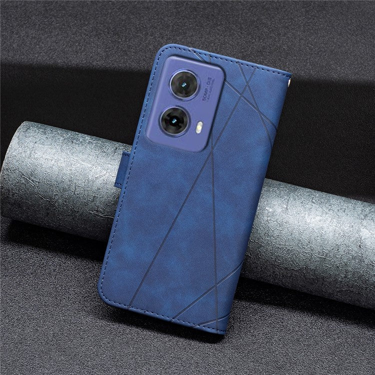 BINFEN COLOR For Motorola Moto G85 5G / S50 Neo 5G Phone Cases Wallet Stand Geometry Imprinted Leather Cover - Blue