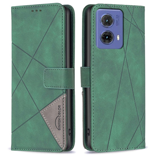 BINFEN COLOR For Motorola Moto G85 5G / S50 Neo 5G Phone Cases Wallet Stand Geometry Imprinted Leather Cover - Green