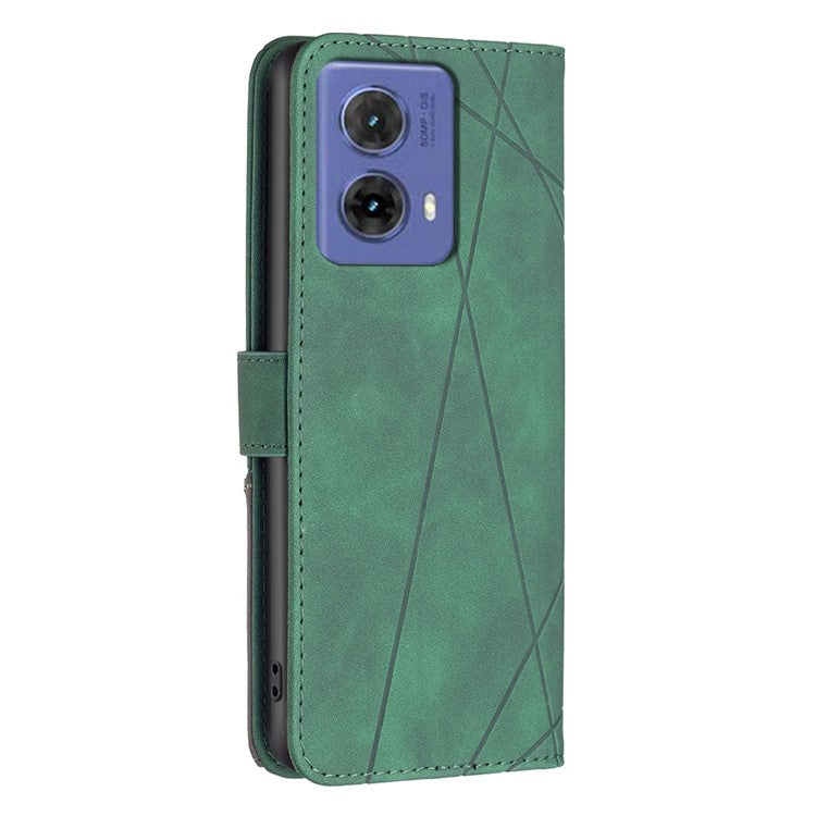 BINFEN COLOR For Motorola Moto G85 5G / S50 Neo 5G Phone Cases Wallet Stand Geometry Imprinted Leather Cover - Green