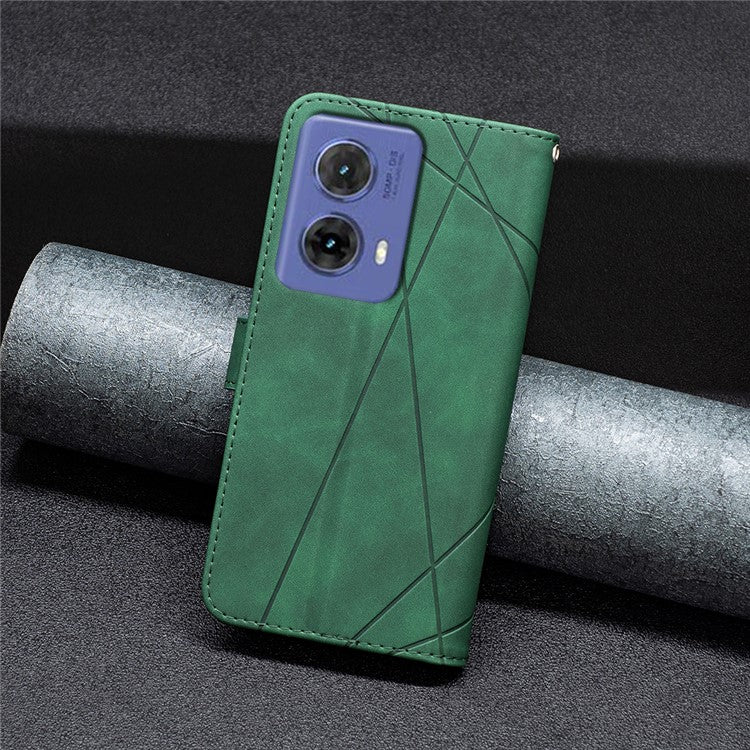BINFEN COLOR For Motorola Moto G85 5G / S50 Neo 5G Phone Cases Wallet Stand Geometry Imprinted Leather Cover - Green