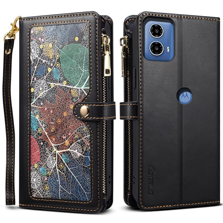 ESEBLE Galaxy Series For Motorola Moto G24 Power Case Leather Phone Cover with Purse Card Holder RFID Blocking - Black