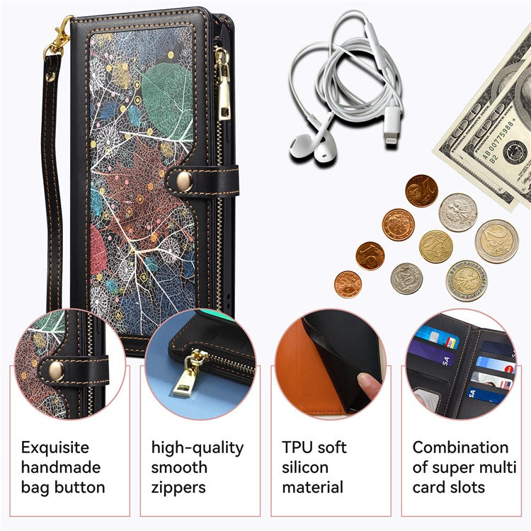 ESEBLE Galaxy Series For Motorola Moto G24 Power Case Leather Phone Cover with Purse Card Holder RFID Blocking - Black