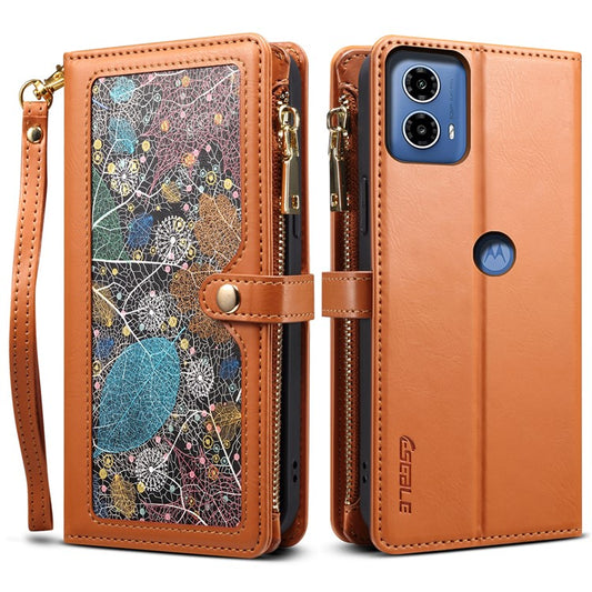 ESEBLE Galaxy Series For Motorola Moto G24 Power Case Leather Phone Cover with Purse Card Holder RFID Blocking - Brown