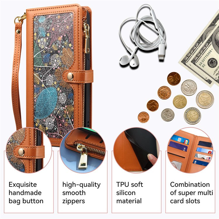 ESEBLE Galaxy Series For Motorola Moto G24 Power Case Leather Phone Cover with Purse Card Holder RFID Blocking - Brown