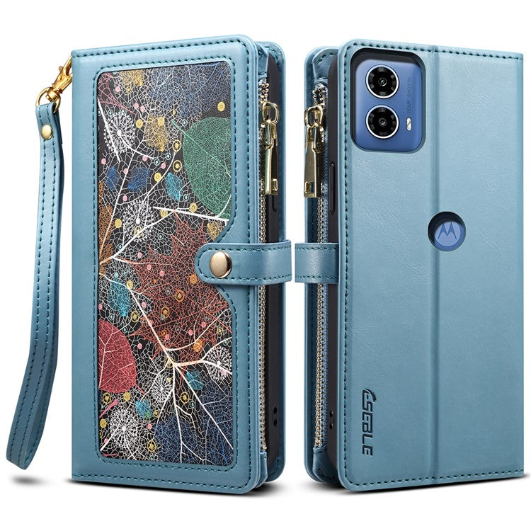 ESEBLE Galaxy Series For Motorola Moto G24 Power Case Leather Phone Cover with Purse Card Holder RFID Blocking - Blue