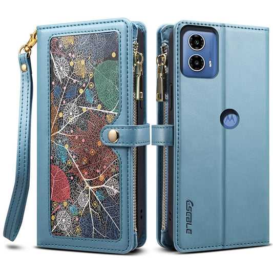 ESEBLE Galaxy Series For Motorola Moto G24 Power Case Leather Phone Cover with Purse Card Holder RFID Blocking - Blue