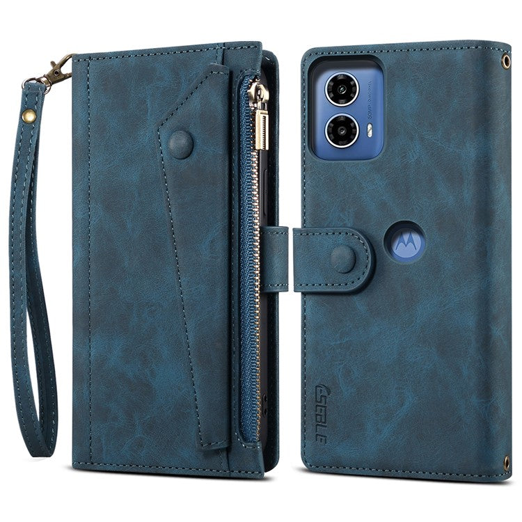 ESEBLE Star Series For Motorola Moto G24 Power Case RFID Blocking Leather Phone Cover Zipper Pocket - Blue