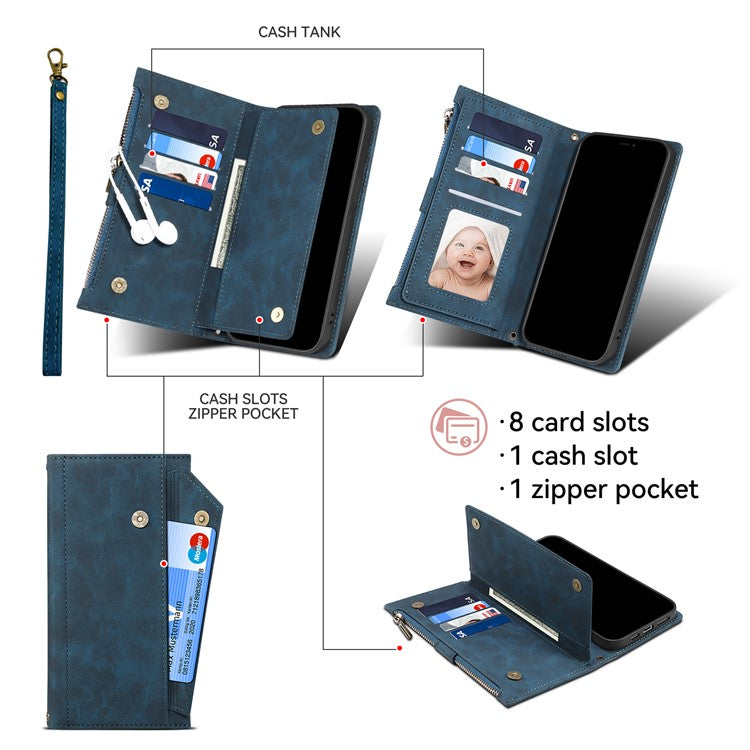 ESEBLE Star Series For Motorola Moto G24 Power Case RFID Blocking Leather Phone Cover Zipper Pocket - Blue